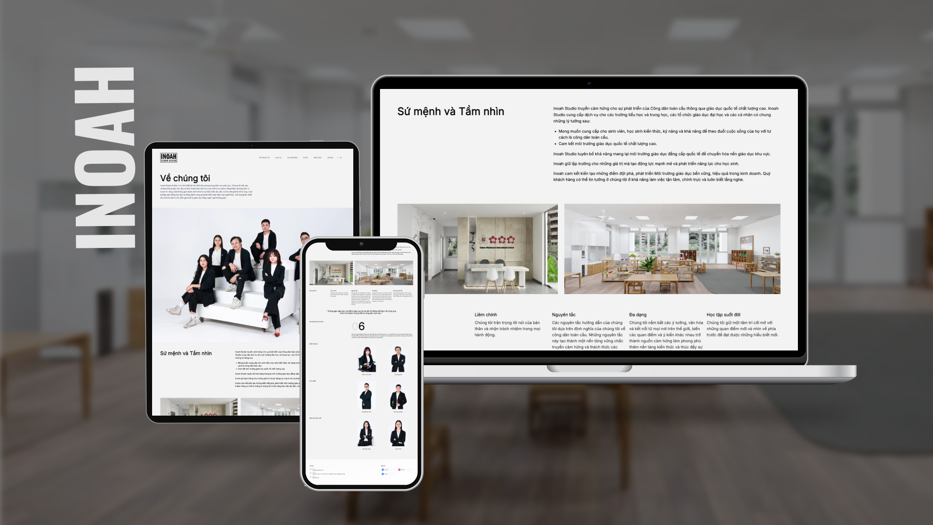 Giao diện website Inoah Studio trên máy tính và điện thoại