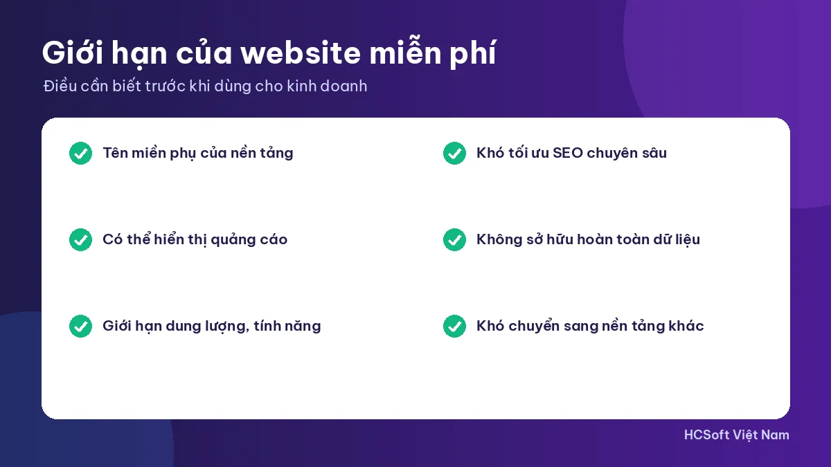 Giới hạn khi tạo website miễn phí cho doanh nghiệp