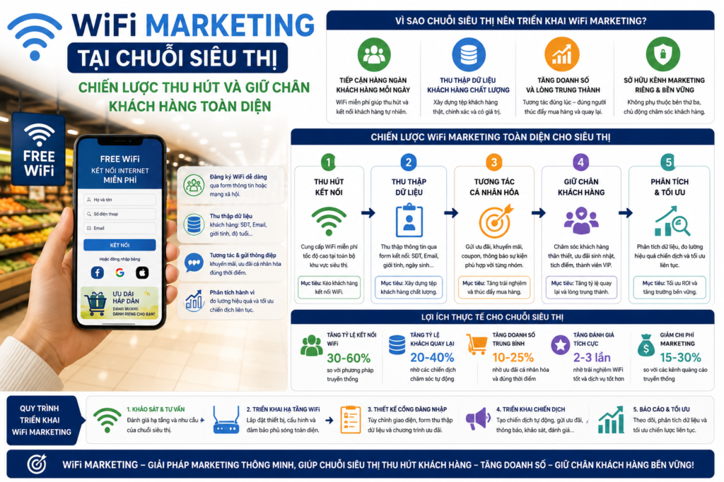 WiFi Marketing tại chuỗi siêu thị: Chiến lược thu hút và giữ chân khách hàng toàn diện