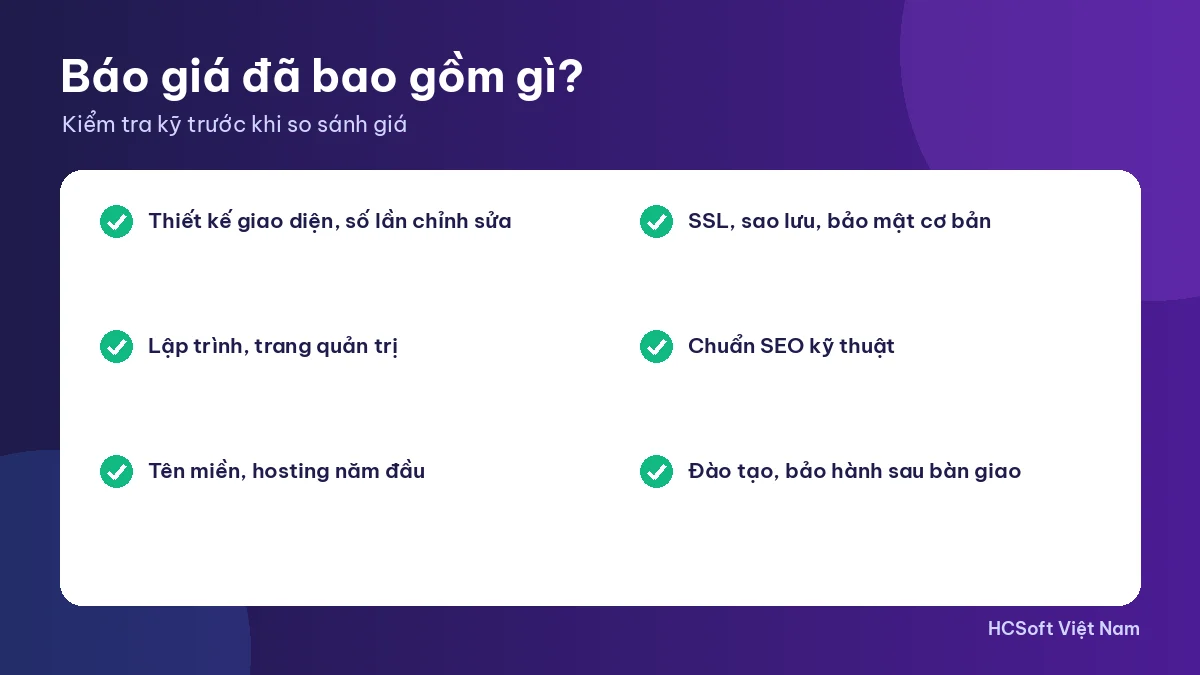 Các hạng mục cần có trong báo giá thiết kế website