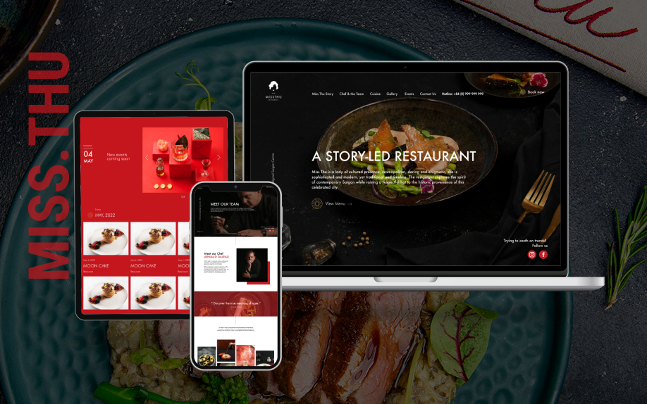 Giao diện website Nhà hàng Miss Thu trên máy tính và điện thoại