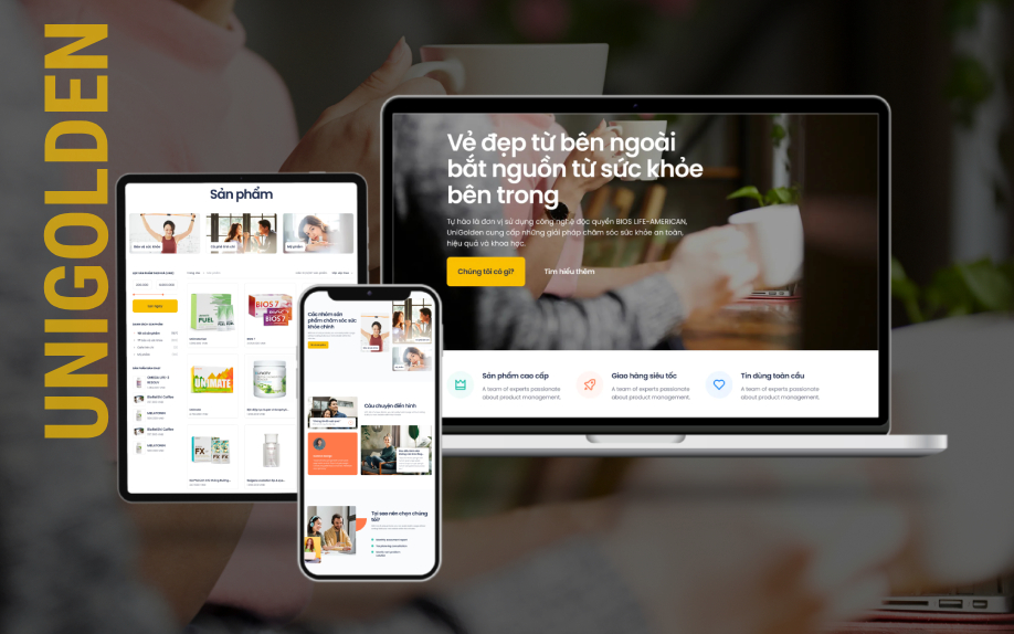 Giao diện website UniGolden trên máy tính và điện thoại