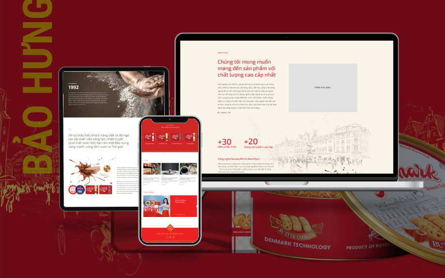 Giao diện website Tập đoàn Bảo Hưng trên máy tính và điện thoại