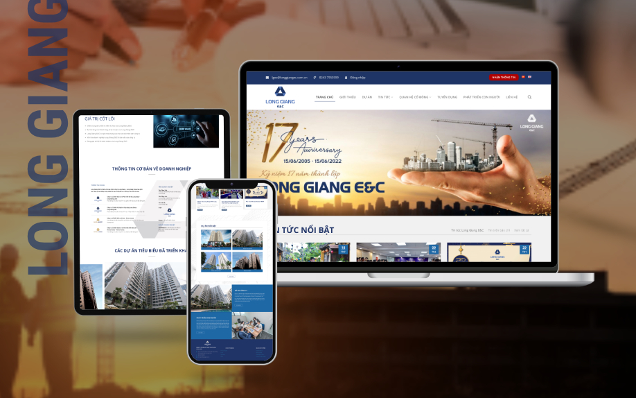 Giao diện website Long Giang Land trên máy tính và điện thoại