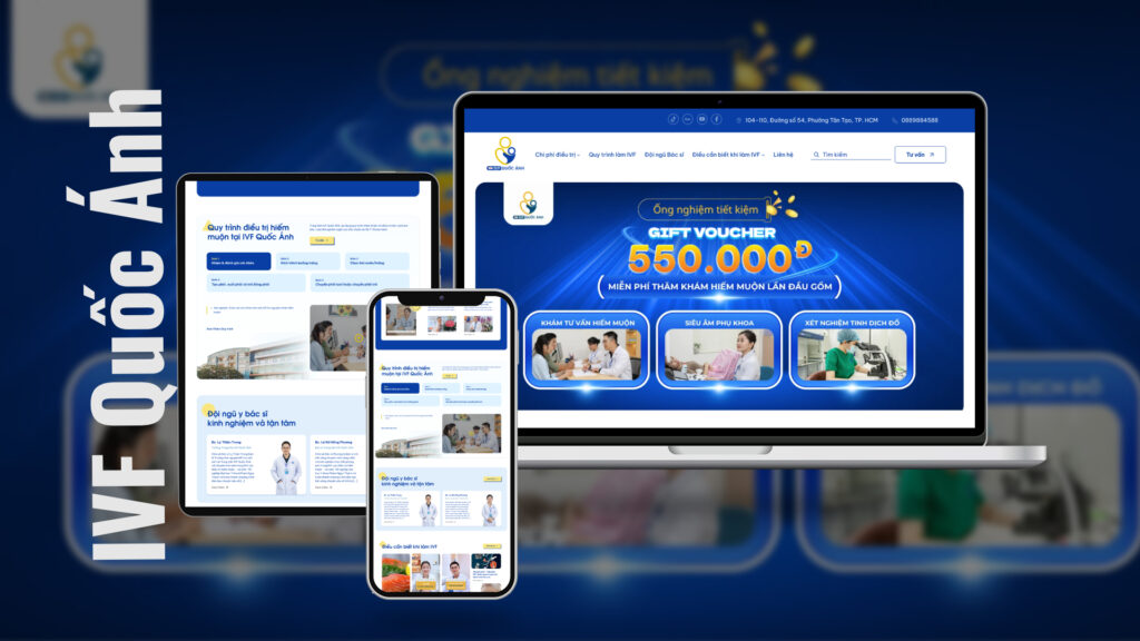 Giao diện website Bệnh viện Quốc Ánh trên máy tính và điện thoại