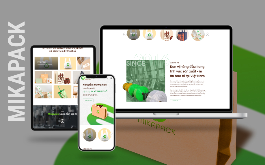 Giao diện website Mikapack trên máy tính và điện thoại